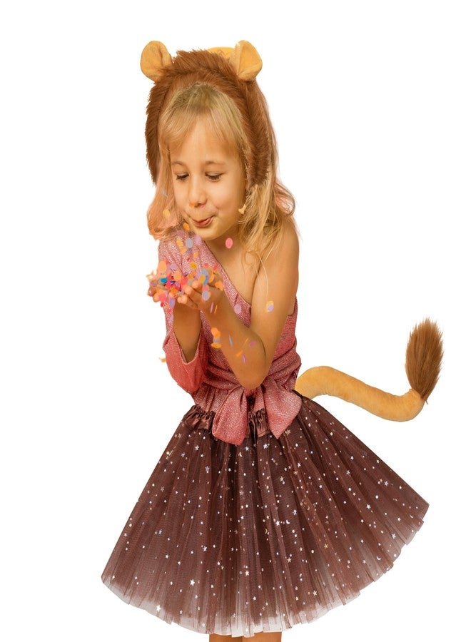 BROMZ 4 Pcs Lion Costume Set Animal Ears Headband Tail Bowtie Tutu Skirt for Girls Kids Halloween Cosplay Party Dress Up - Image 2
